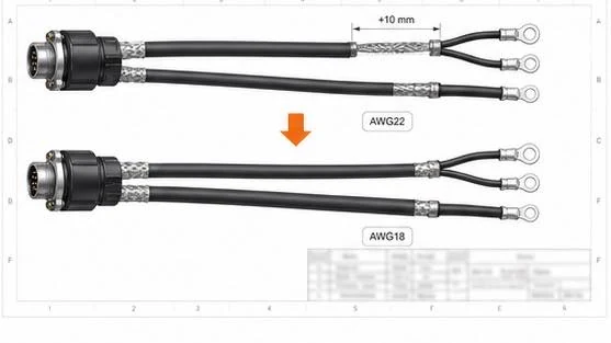 Ilustración de GLOBIX: Cable aportado por el cliente: aprobar cambios de longitud y calibre AWG