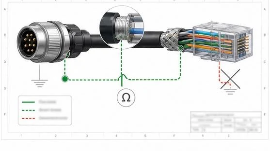 Ilustración de GLOBIX: Pantalla asimétrica en un conjunto de conector circular a RJ45